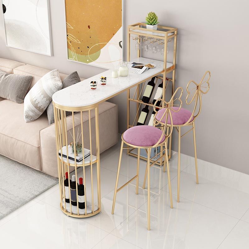 42-inch Height Bar Table Artificial Marble Glam Style Bistro Table with Storage Shelf Clearhalo 'Bar Furniture' 'Bar Tables' 'bar_tables' 'furn' 'furn_bar_tables' 'Furniture' 'furniture_bar_tables' 'Kitchen & Dining Furniture' 1200x1200_7d81703d-634d-4bd0-a364-bf6ec6ad740d
