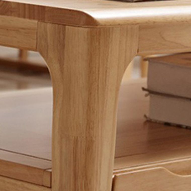 Rectangular 4 Legs Base Design Solid Wood Table with Drawer Coffee Table