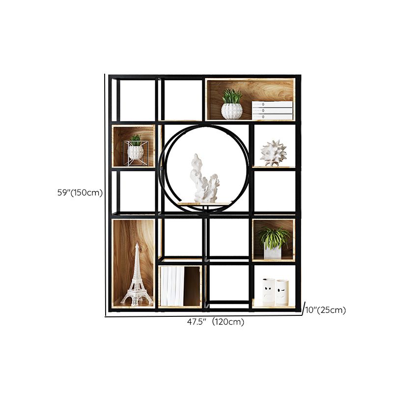 Metal and Wooden Home Shelf Bookcase Vertical Open Brown Book Shelf with Shelves