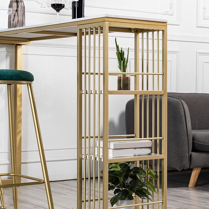 Contemporary Bar Table Set 1/3 Pcs Faux Marble Bar Table and Armless Stools