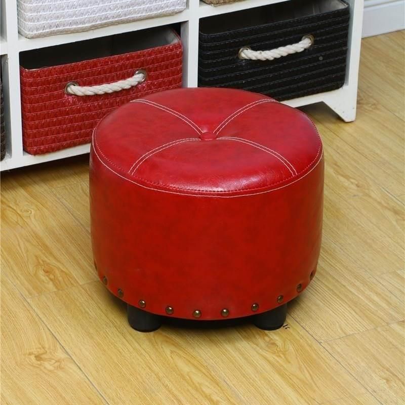 Cylinder Pouf Pure Color Tufted Nailhead Trim Faux Leather Standard Ottoman Clearhalo 'furn' 'furn_ottomans_poufs' 'Furniture' 'Living Room Furniture' 'Ottomans & Poufs' 'ottomans_poufs' 1200x1200_7d870430-a8a0-4a1a-8372-38bd63210d53