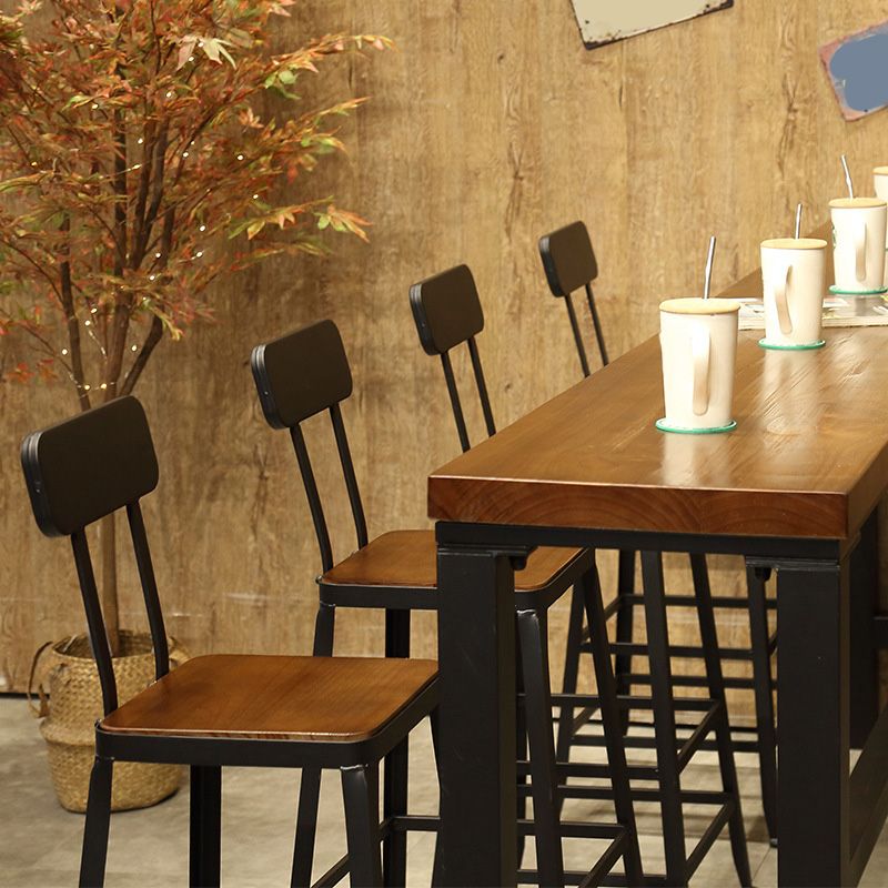 Bartafel met houten blad, moderne eettafel met metalen onderstel voor koffiekamer