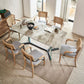 Modern Dining Set 1/7 Pcs Glass Base Dining Table with Solid Wood Arm Chairs
