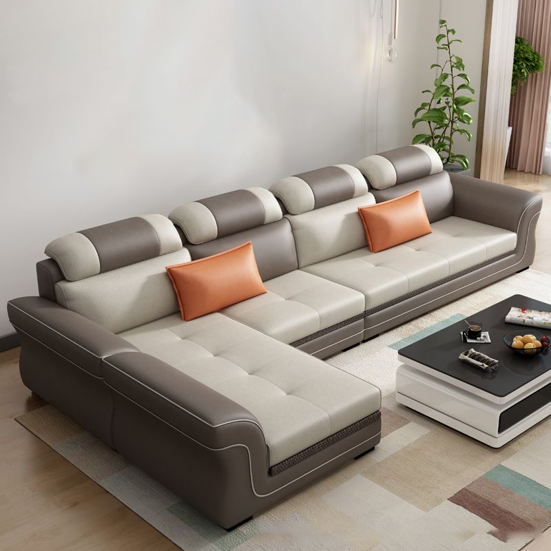 Flared Arms 4-Seater Sectional with Pillow Back Cushions for Apartment Clearhalo 'furn' 'furn_sectionals' 'Furniture' 'furniture_sectionals' 'Living Room Furniture' 'Sectionals' 1200x1200_7d8a8b63-9e58-44c0-b4d6-3ad9ff858930