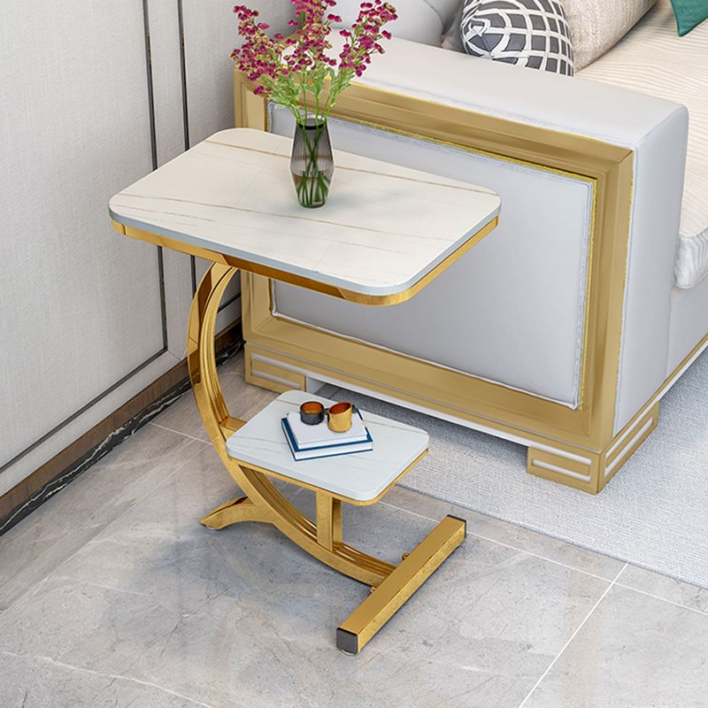 2-Tier Modernistic Metal C Side Table Slate Top Rectangular End Table Clearhalo 'Coffee & Accent Tables' 'End & Side Tables' 'end_side_tables' 'furn' 'furn_end_side_tables' 'Furniture' 'Living Room Furniture' 1200x1200_7d8b3912-0a78-4363-8715-f19d708e58fc