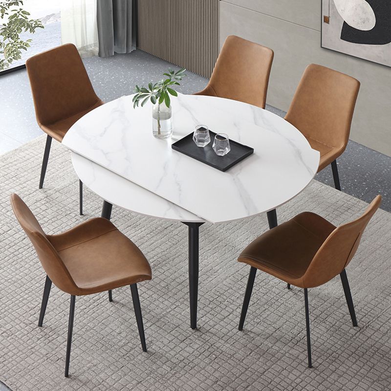 Modern Style Sintered Stone Dining Table White Round Home Table with Black Frame Clearhalo ' dining_table' 'Dining Tables & Seating' 'Dining Tables' 'furn' 'furn_dining_table' 'Furniture' 'furniture_dining_table' 'Kitchen & Dining Furniture' 'kitchen&dining_furn' 'kitchen' 'kitchen_dining_table' 1200x1200_7d8b60db-3d68-4a76-8b9e-c65498b47c45