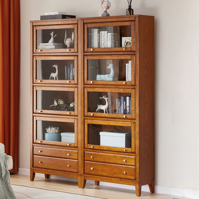 Modern Style Closed Back Bookshelf Wooden Standard Bookcase with Drawers