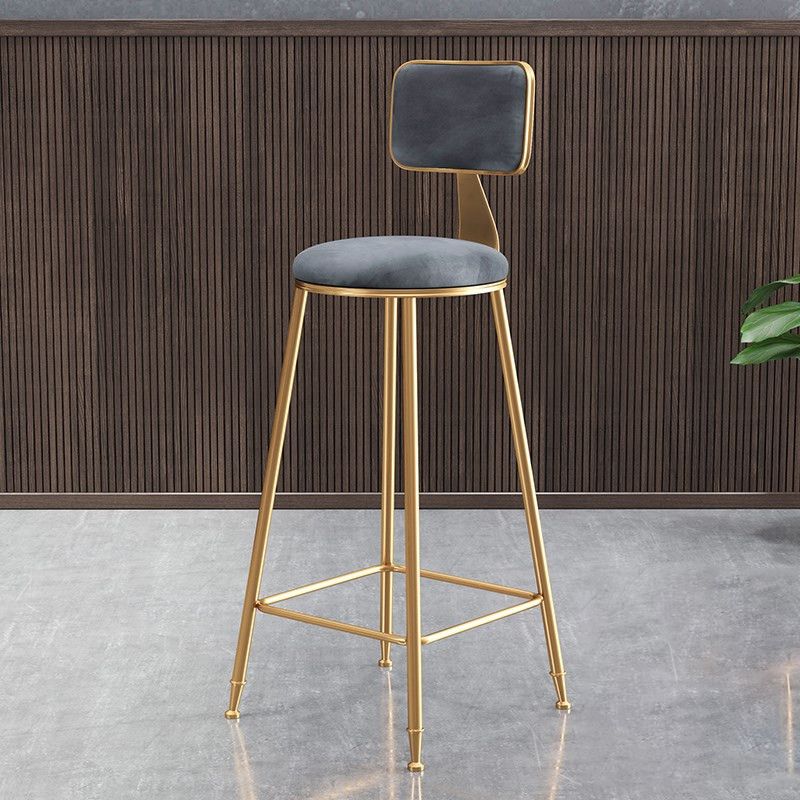 Glam Armless Backrest Counter Stool Iron Bar Stool with Velvet Cushion and Pedal Clearhalo 'Bar Furniture' 'Bar Stools' 'bar_stools' 'furn' 'furn_bar_stools' 'furniture_bar_stools' 'Kitchen & Dining Furniture' 'kitchen&dining_furn' 'kitchen' 'kitchen_furn' Furniture' 1200x1200_7d8eb2c6-85d7-4c66-ab81-189ac6a89cad