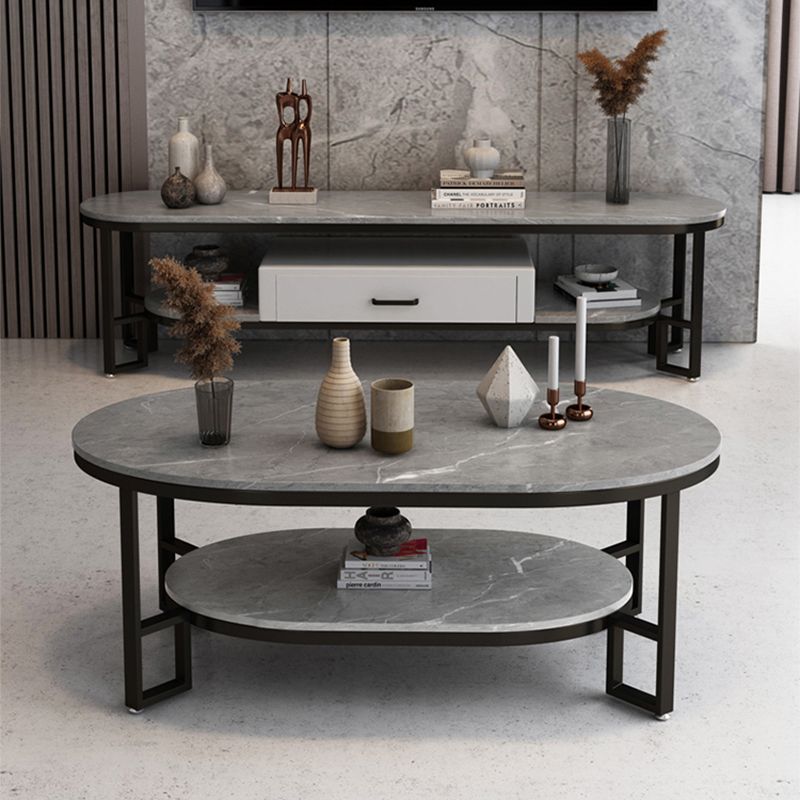 Table basse de table basse ovale en ardoise Glam avec rangement