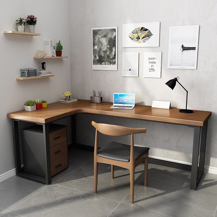 Solid Wooden L-Shape Office Desk Modern Simple Writing Desk for Office and Bedroom
