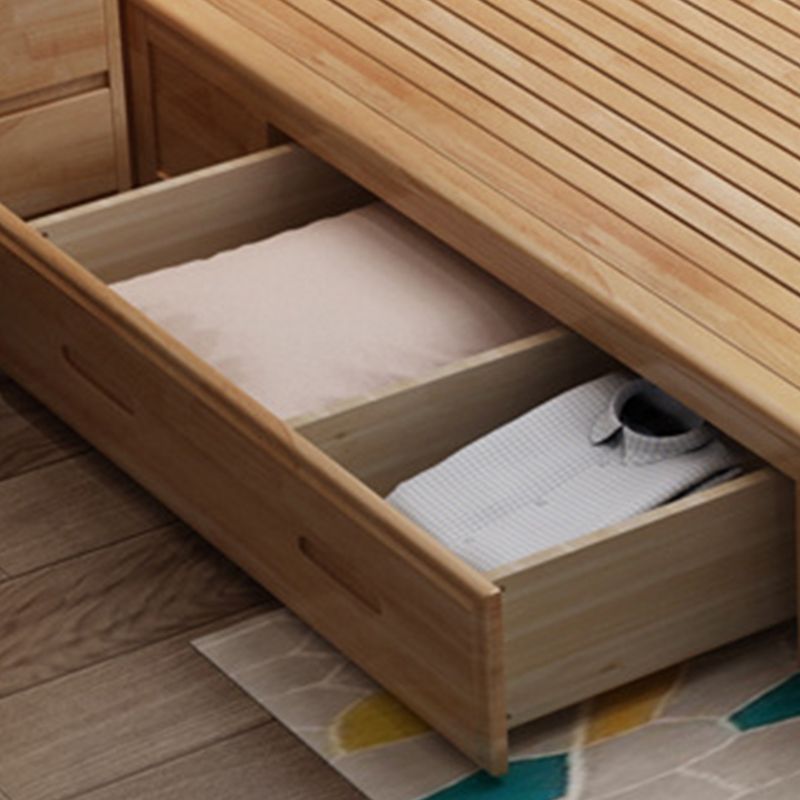 Rubberwood Bed Frame with Rectangular Headboard in Natural Color