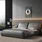 Glam Grey Bed Frame Pine Wood Upholstered Headboard Standard Bed Solid Color