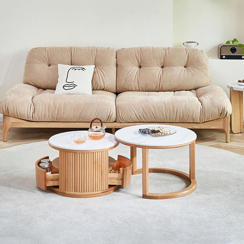 Contemporary Stone Coffee Table Round Coffee Cocktail Table with Storage Drawers Clearhalo 'Coffee & Accent Tables' 'Coffee Tables' 'coffee_tables' 'furn' 'furn_coffee_tables' 'Furniture' 'Living Room Furniture' 1200x1200_7d9789f4-3a49-4f65-ae09-ebf2ad74ddf3