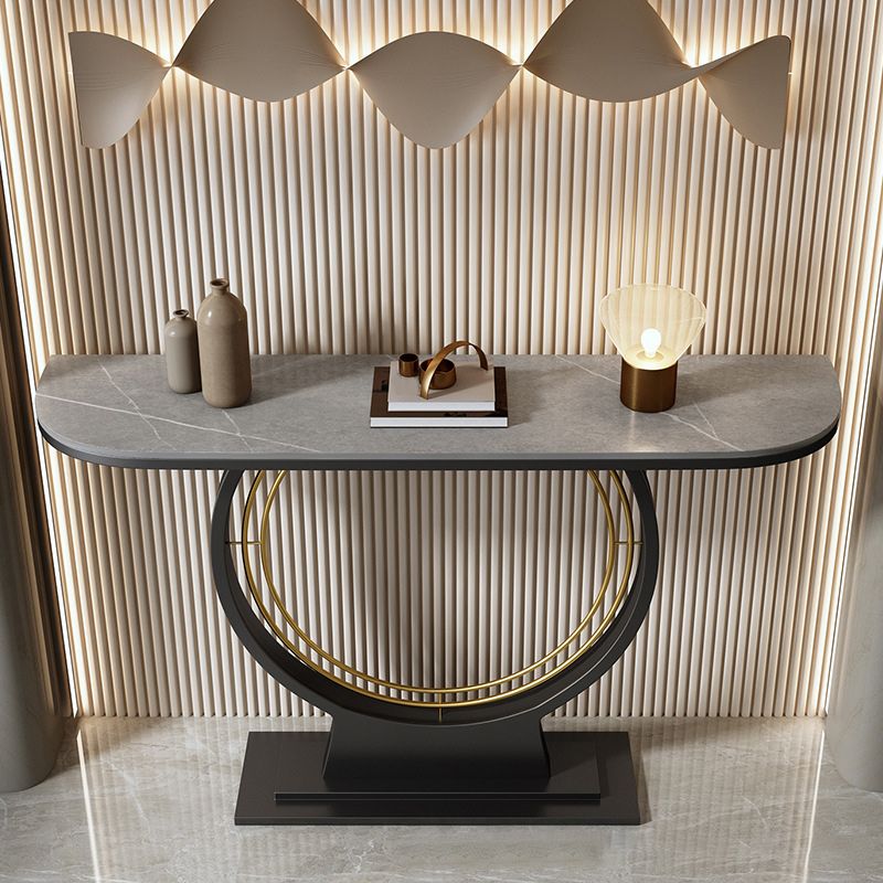 11" Wide Glam Console Table Stone Half Moon Console Accent Table