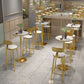 Mesa de pub de mármol sintético, mesa de bar de cócteles en blanco glamuroso con pedestal de metal