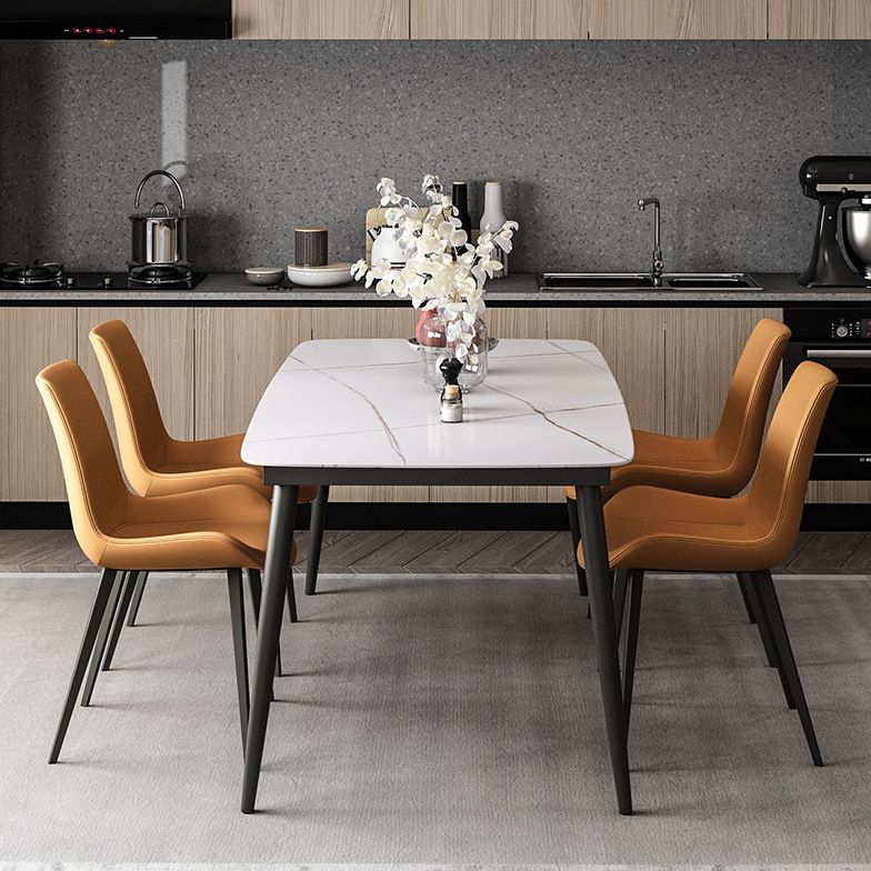 Modern Style Sintered Stone Dining Table with White Rectangle Shape Table and 4 Legs Base Clearhalo 'Dining Room Sets' 'Dining Tables & Seating' 'dining_room_set' 'furn' 'furn_dining_room_set' 'Furniture' 'furniture_dining_room_set' 'Kitchen & Dining Furniture' 'kitchen&dining_furn' 'kitchen' 1200x1200_7d9b79bb-47fc-4787-8f1c-0da06c7d88be