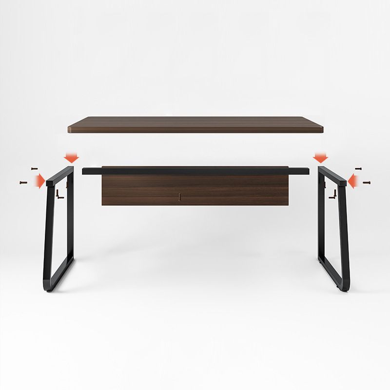 Antieke afwerking Office Desk rechthoekige computerbureau met metalen benen