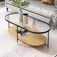 Modern Oval / Round Glass Coffee Table Iron 4 Legs Cocktail Table with Shelf