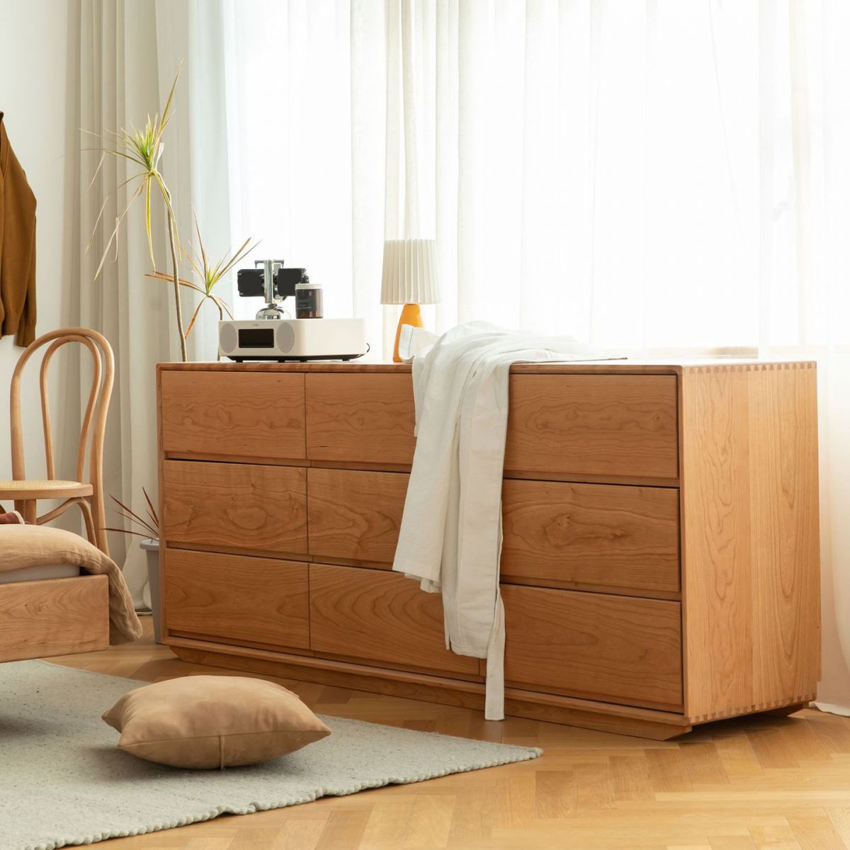 Commode double ultra moderne en pin massif, commode de rangement horizontale pour chambre à coucher