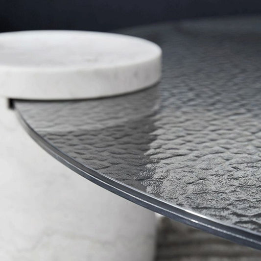 9.8"H Modern Marble Abstract Base Glass Round Coffee Table for Living Room Clearhalo 'Coffee & Accent Tables' 'Coffee Tables' 'coffee_tables' 'furn' 'furn_coffee_tables' 'Furniture' 'furniture_coffee_tables' 'Living Room Furniture' 1200x1200_7da7a7ce-0629-4908-86f5-36609eb6c0b5