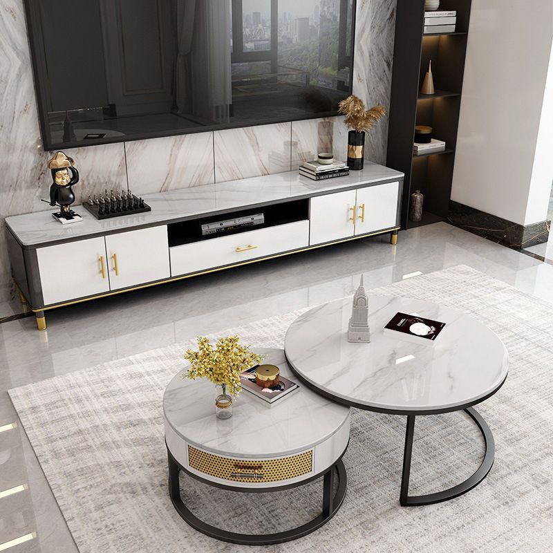 Modern TV Media Stand 16" W Open Shelving TV Stand Console with Cabinet