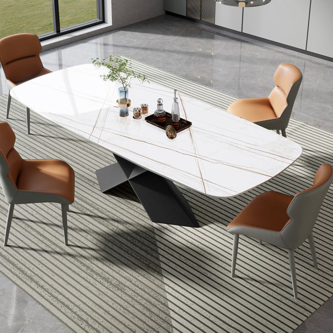 Modern White Dining Table Rectangle Sintered Stone Dining Table with Black Frame Clearhalo ' dining_table' 'Dining Tables & Seating' 'Dining Tables' 'furn' 'furn_dining_table' 'Furniture' 'furniture_dining_table' 'Kitchen & Dining Furniture' 'kitchen&dining_furn' 'kitchen' 'kitchen_dining_table' 1200x1200_7da9ef74-3163-452b-ae99-db791764ef5d