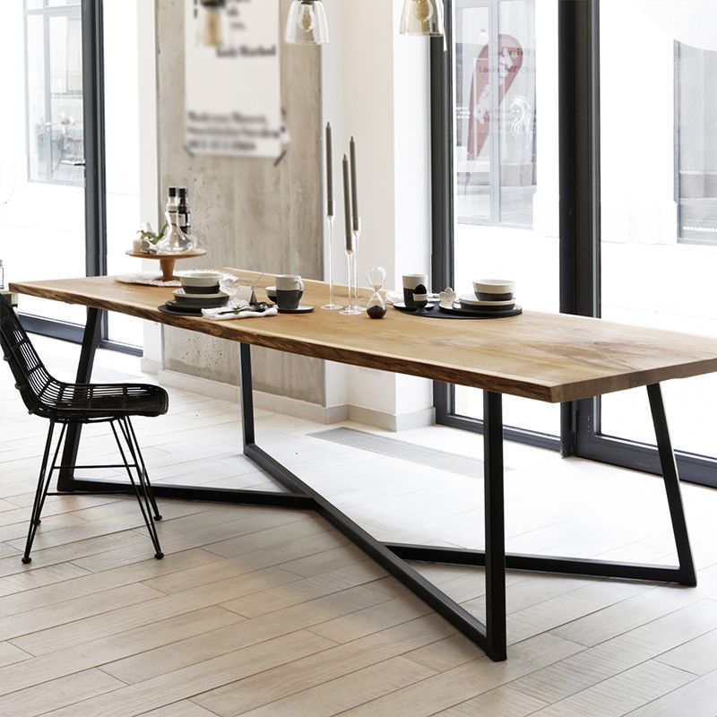 Industrial Solid Wood Table for Restaurant Rectangle Dining Table with Trestle Base Clearhalo 'Dining Tables & Seating' 'Dining Tables' 'dining_table' 'furn' 'furn_dining_table' 'Furniture' 'furniture_dining_table' 'Kitchen & Dining Furniture' 1200x1200_7dadc39e-878c-4079-a1c6-33bcfebdbfff