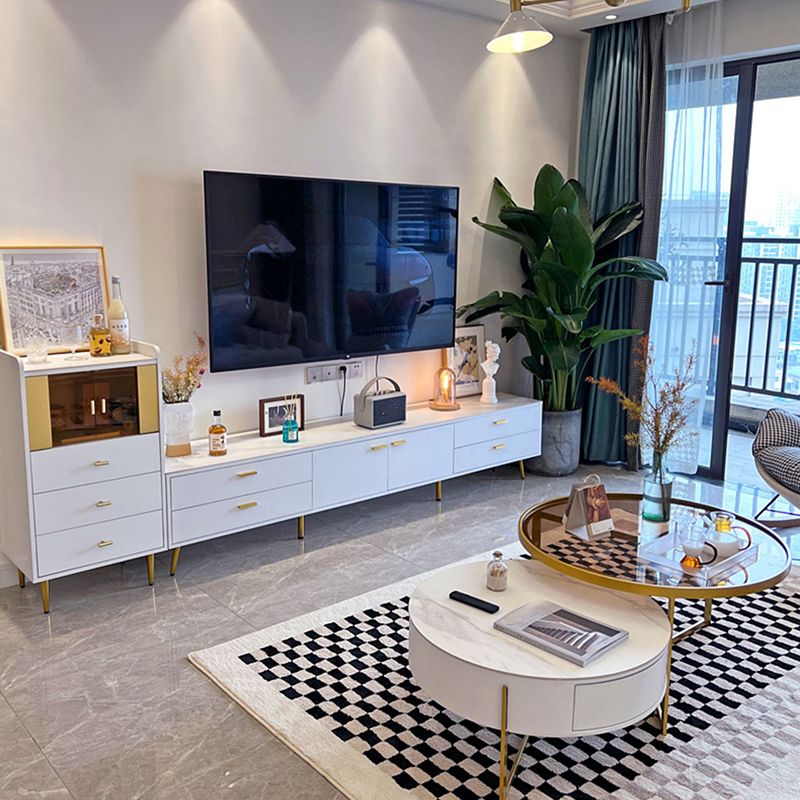 White Glam Style TV Stand Stone Enclosed Storage TV Cabinet with 4 Drawers Clearhalo 'furn' 'furn_tv_stands_entertainment_centers' 'Furniture' 'Living Room Furniture' 'TV Stands & Entertainment Centers' 'TV Stands & Media Storage Furniture' 'tv_stands_entertainment_centers' 1200x1200_7dae2cc2-0eaa-439e-acda-0d96d7649e76