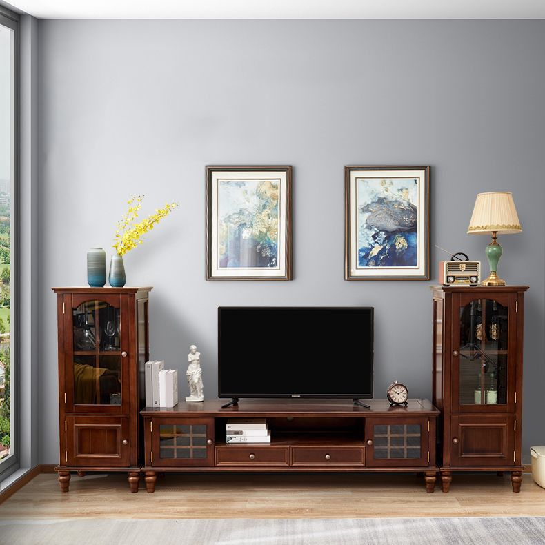 Console multimediale tradizionale Porta TV Console porta TV in legno massello con cassetti