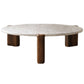 Modern Round Coffee or End Table Wood and Stone Coffee Table Beige