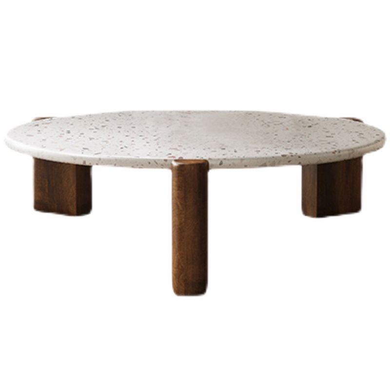 Modern Round Coffee or End Table Wood and Stone Coffee Table Beige