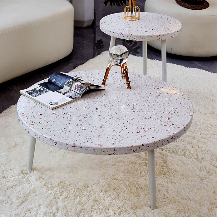 Eigentijdse ronde terrazzo cocktailtafel metaal/acryl salontafel met 3 poten
