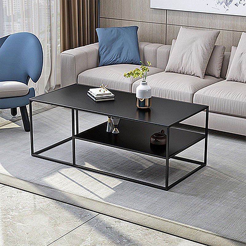 Black Finish Metal Rectangular Coffee Cocktail Table with Storage Shelf Clearhalo 'Coffee & Accent Tables' 'Coffee Tables' 'coffee_tables' 'furn' 'furn_coffee_tables' 'Furniture' 'Living Room Furniture' 1200x1200_7dc1a856-4687-4e7a-a8e1-9987a43efe77