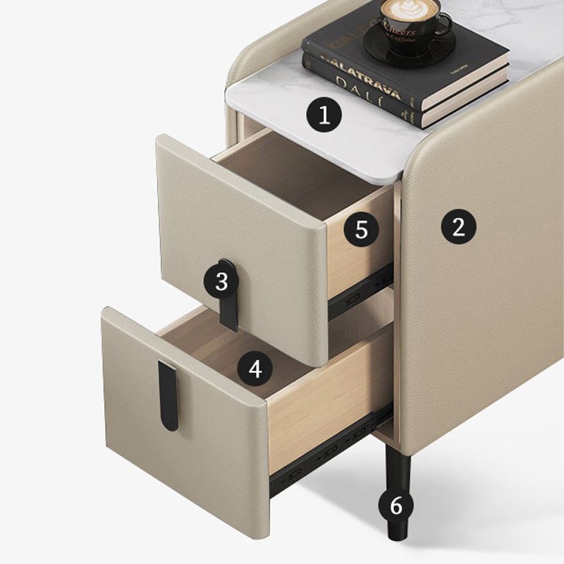 22インチhナイトテーブル2ドロワーフェイクレザーストーントップレッグが含まれるナイトスタンド