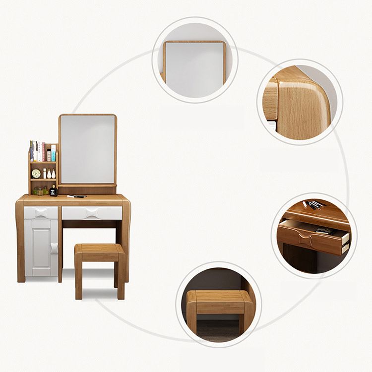 Vanité de maquillage traditionnelle en bois massif double tiroirs miroir
