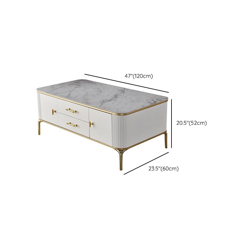 Glam 4-beiniger einzelner Couchtisch aus Schiefer, rechteckiger Cocktailtisch mit 2 Schubladen