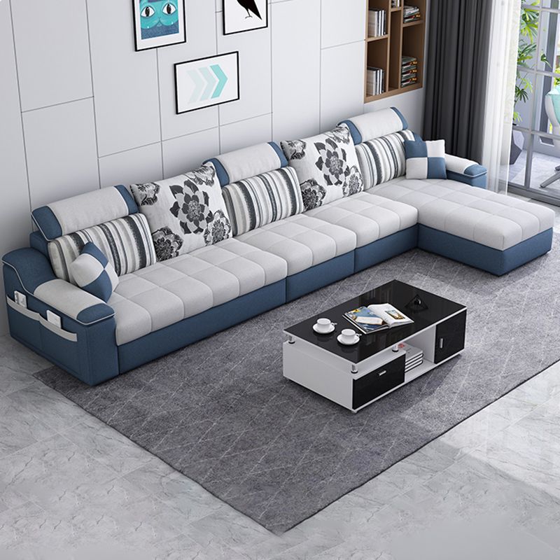 White/Blue Pillow Top Arm Pillowed Back Cushions Sectional Furniture Clearhalo 'furn' 'furn_sectionals' 'Furniture' 'furniture_sectionals' 'kitchen' 'kitchen_sectionals' 'Living Room Furniture' 'Sectionals' 1200x1200_7dc5ed5c-03d7-474e-977d-f88d52aee0a6