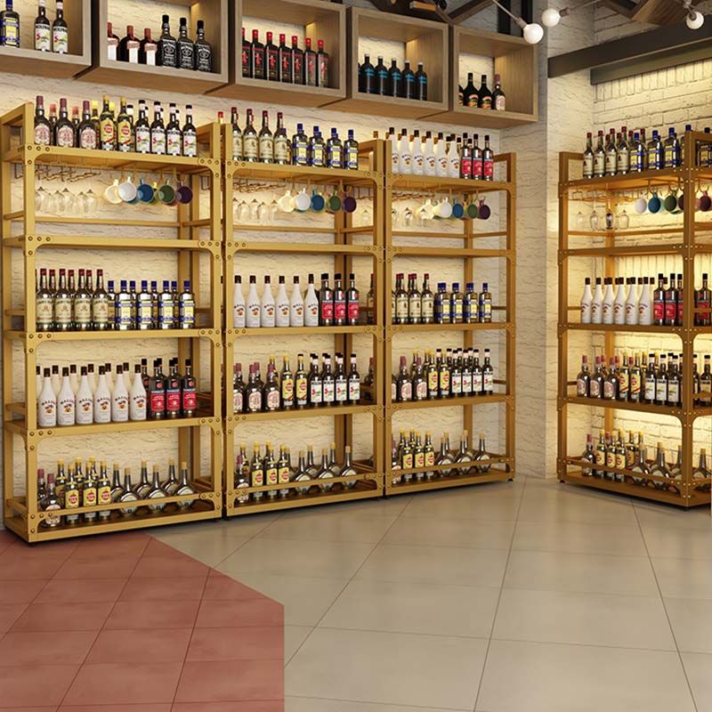 Bottiglia da vino per pavimenti in metallo e portabottiglie in vetro Kit contemporaneo con scaffale