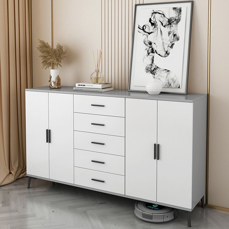 White Wooden Accent Cabinet with Door Modern Chest with 5 Drawers