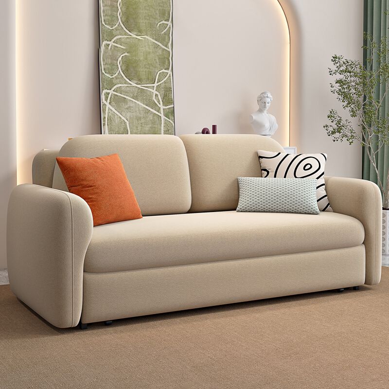 Foldable Light Brown Sofa Bed with Storage Sewn Pillow Back Sofa