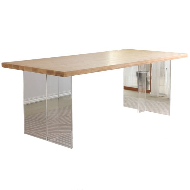 Modern 1/2/4 Pieces Rectangle Dining Table Set Ash Wood Dinette Set with Acrylic Base Clearhalo 'Dining Room Sets' 'Dining Tables & Seating' 'dining_room_set' 'furn' 'furn_dining_room_set' 'Furniture' 'furniture_dining_room_set' 'Kitchen & Dining Furniture' 1200x1200_7dcda0cc-bf48-4d39-9083-d509e70a6d6a