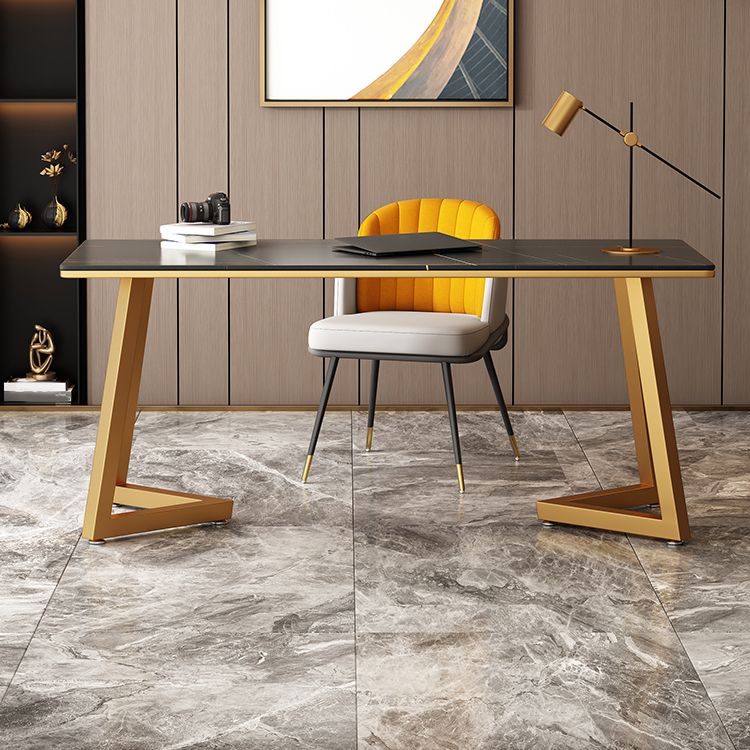 29"H Glam Writing Desk Rectangular Office Desk with Metal Legs Clearhalo 'furn' 'furn_office_desk' 'Furniture' 'Office Desks' 'Office Furniture' 'office_desk' 1200x1200_7dceedac-b670-4bcc-a7f1-01263e539454