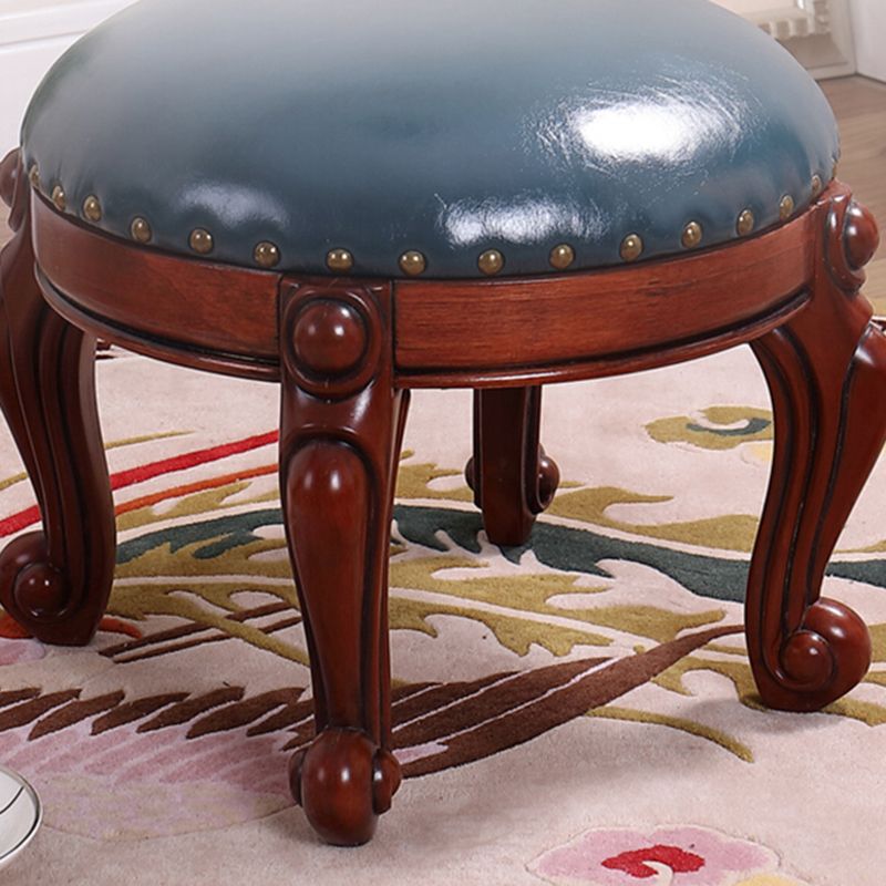 Mid-Century Modern Ottoman Genuine Leather Upholstered Nailhead Trim Round Ottoman Clearhalo 'furn' 'furn_ottomans_poufs' 'Furniture' 'Living Room Furniture' 'Ottomans & Poufs' 'ottomans_poufs' 1200x1200_7dd26739-4e27-474b-b891-2c367eb471b6