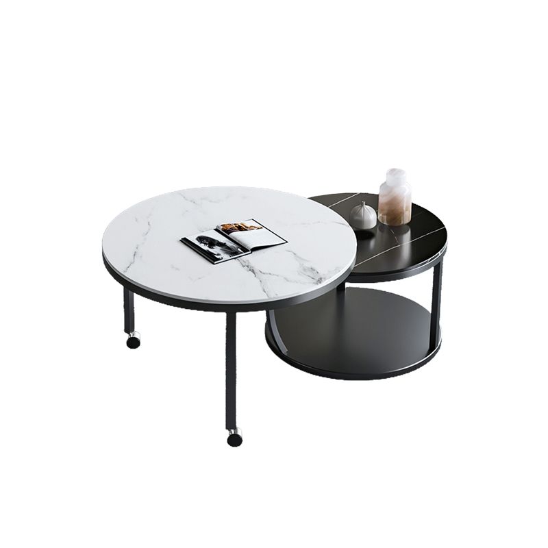 Contemporary Coffee Table Set Slate Round 2-Piece Coffee Cocktail Table