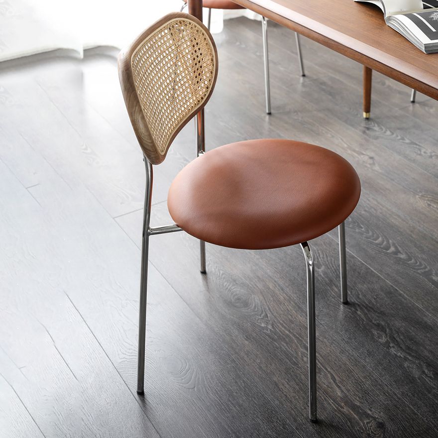 Faux Leather Side Chair Contemporary Cane Back Dining Chair for Indoor Clearhalo 'Dining Chairs' 'Dining Tables & Seating' 'dining_chair' 'furn' 'furn_dining_chair' 'Furniture' 'furniture_dining_chair' 'Kitchen & Dining Furniture' 1200x1200_7dd3590a-3649-4453-92b5-4c7b89e03341