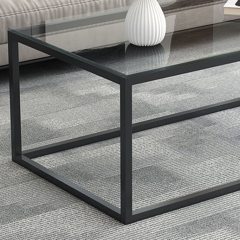 17.7" Tall Modern Steel Frame Base Glass Rectangular Table Top Coffee Table Clearhalo 'Coffee & Accent Tables' 'Coffee Tables' 'coffee_tables' 'furn' 'furn_coffee_tables' 'Furniture' 'furniture_coffee_tables' 'Living Room Furniture' 1200x1200_7dd48dd5-fecb-417f-9cec-e694c433909f