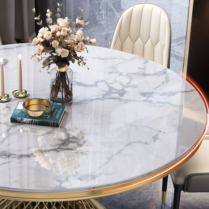 Marble Dining Table Single Pedestal Base Luxury Style Round Table for Dining Room Clearhalo ' dining_table' 'Dining Tables & Seating' 'Dining Tables' 'Furniture' 'furniture_dining_table' 'Kitchen & Dining Furniture' 'kitchen&dining_furn' 'kitchen' 'kitchen_dining_table' 1200x1200_7dd6eec0-d08a-4957-8ba3-d780d9c528bf