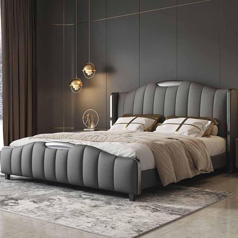 Glam Pine Wood avec tête de lit le matelas en panneau de camelback inclus Cadre de lit