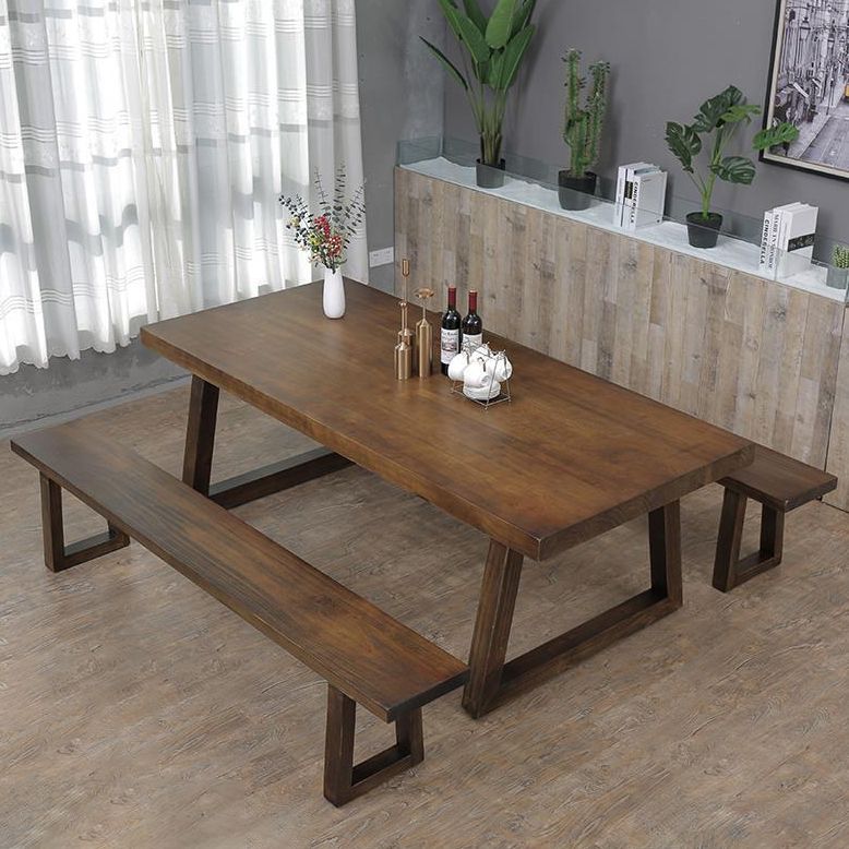 Industrial Style Rectangle Table Wooden Dining Table with Wooden Legs Clearhalo 'Dining Tables & Seating' 'Dining Tables' 'dining_table' 'furn' 'furn_dining_table' 'Furniture' 'Kitchen & Dining Furniture' 1200x1200_7dde7113-2df5-494f-8527-870ab36dc245
