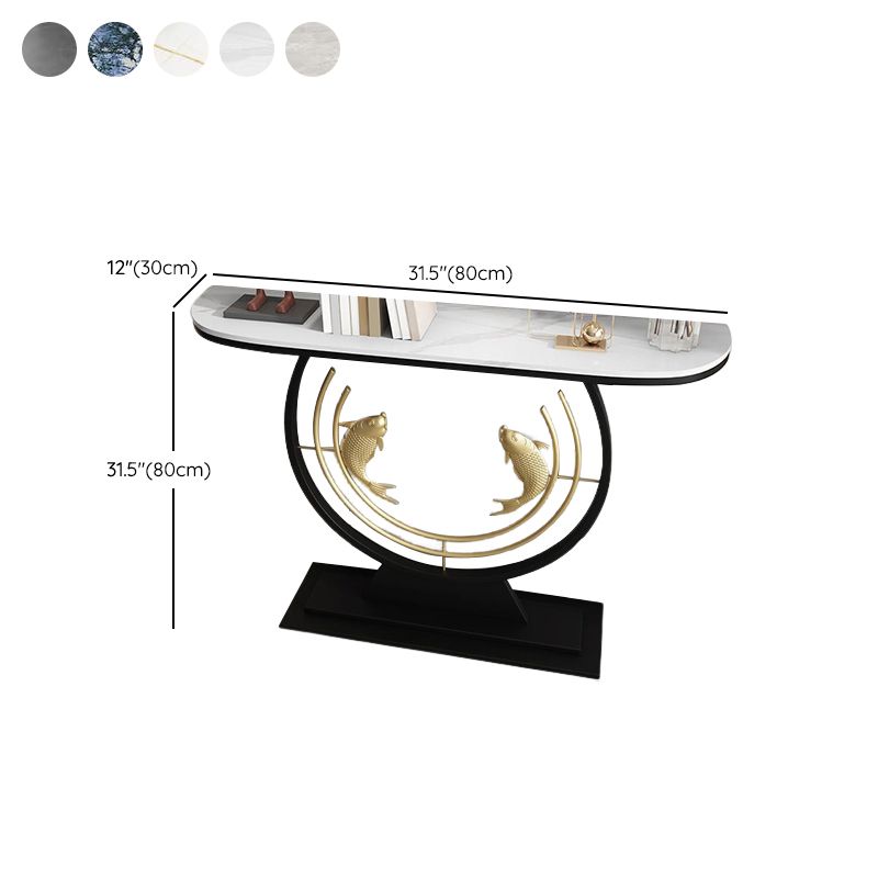 12 inch Wide Modern Accent Table Half Moon Stone Console Table for Hall
